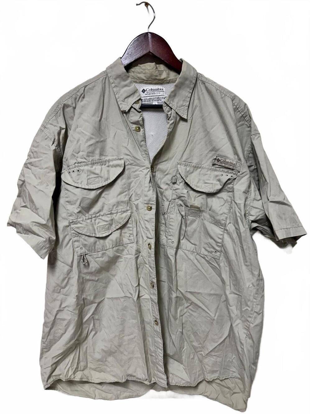 Columbia PFG Fishing Shirt Men’s Large Khaki Cotton Vented Utility
